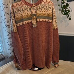 Women’s Geometric Pattern Sweater - Maroon and Green